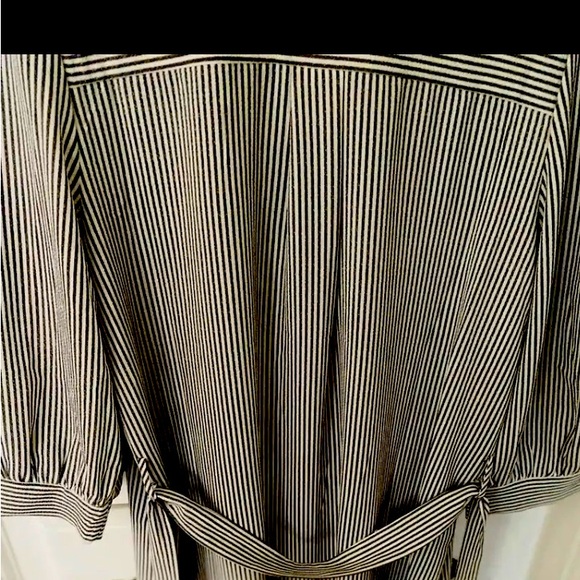 Blue and White Pinstriped Dress With Collar . Longer Length With A Tie Belt . - Picture 4 of 5